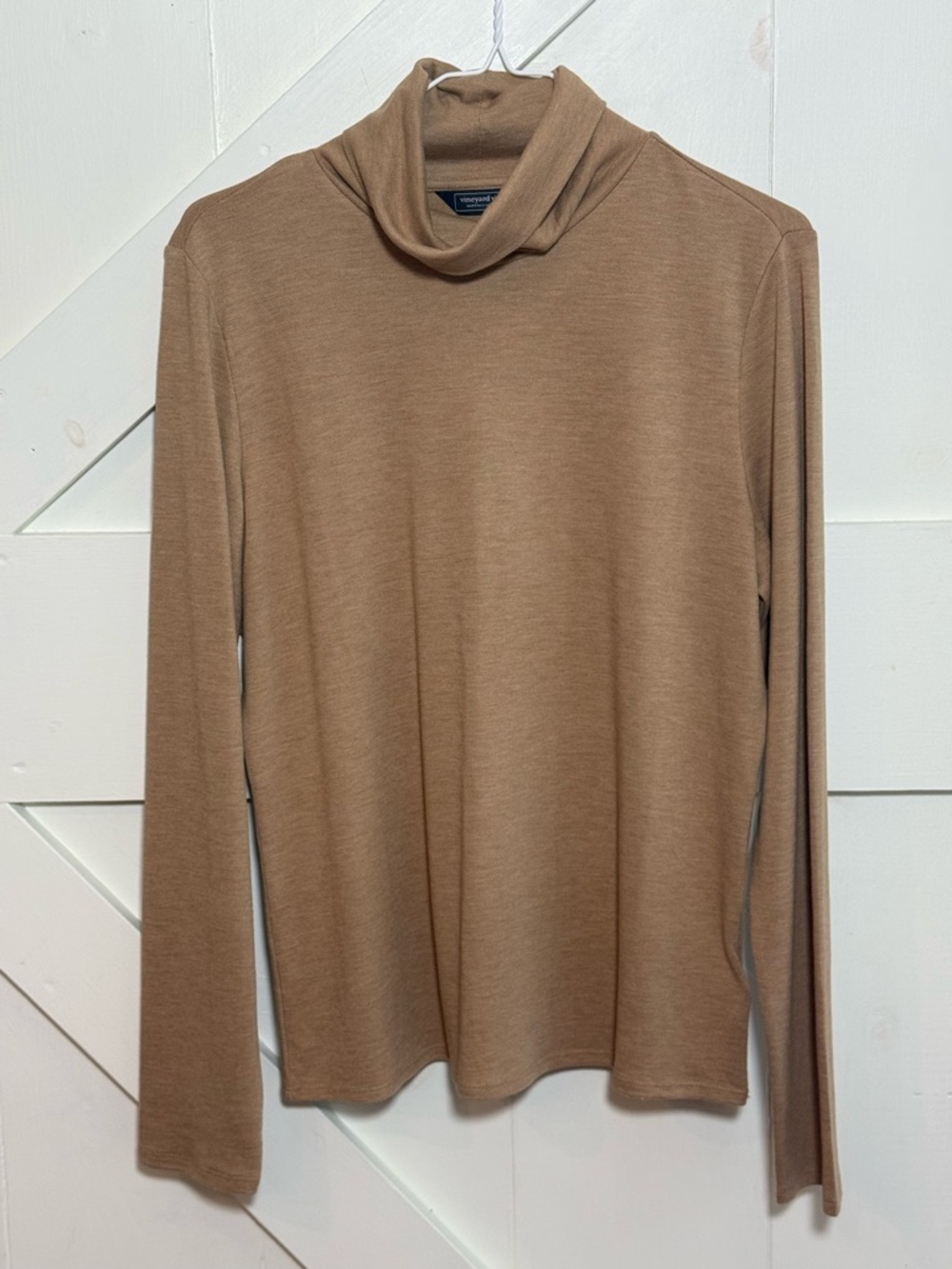 Vineyard Vines Women’s Large Tencel Cowl Neck Turtleneck Top Tan Long Sleeve